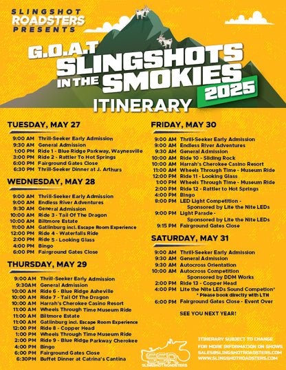Slingshots in The Smokies 2025 – All Inclusive - Thrill-Seeker Package Registration (VIP Package)